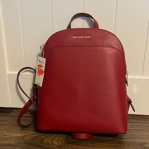 Michael Kors Emmy Large Dome Backpack Leather Scarlet Red